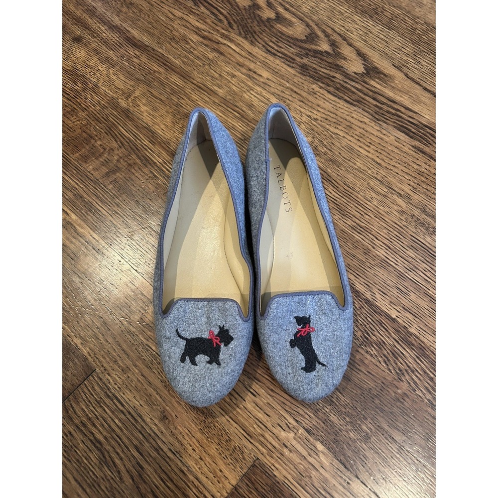 Talbots Flats Womens size 5M Gray Slip On Scottie Dog Embroidery Preppy Casual - Picture 2 of 9